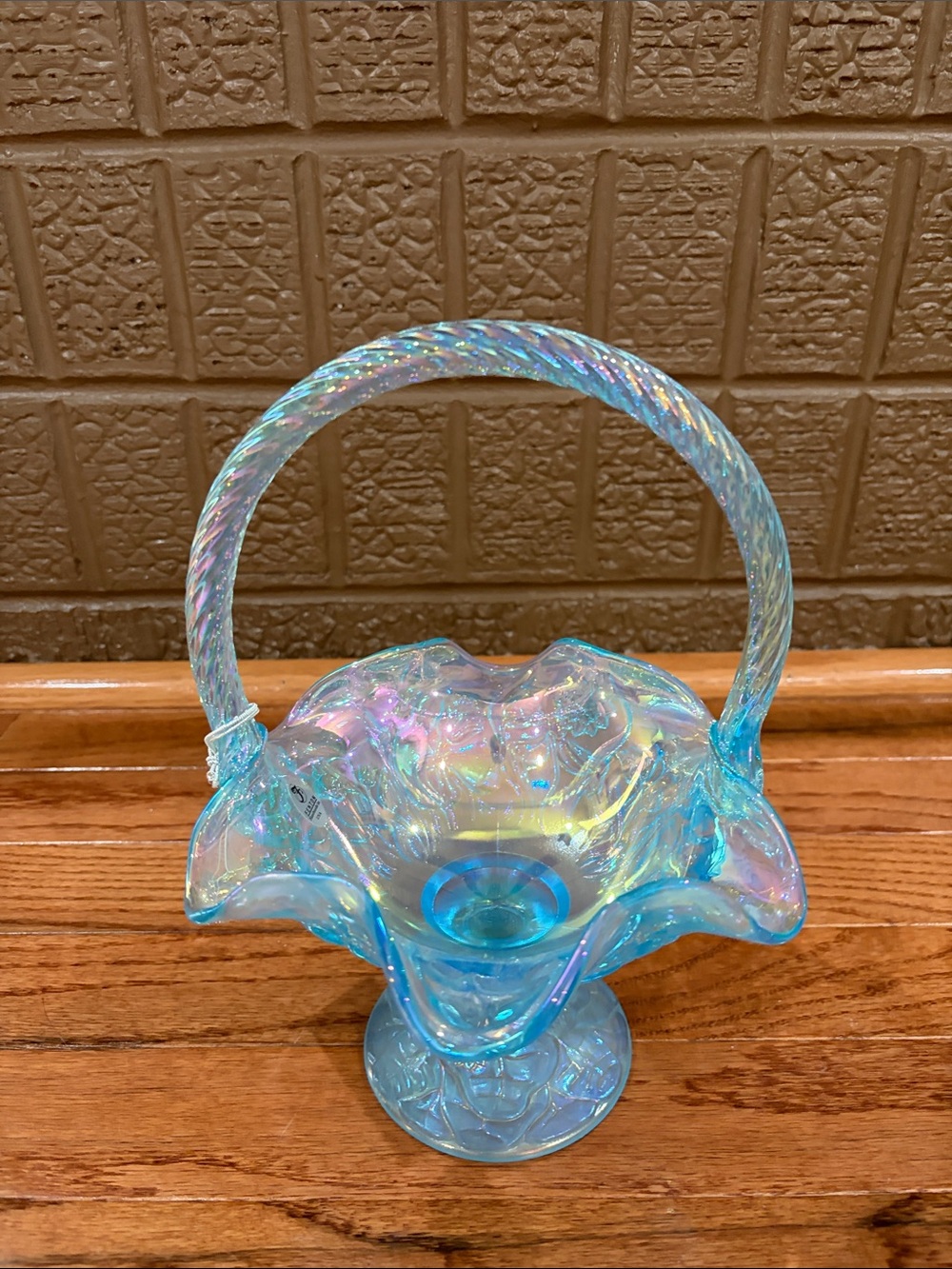 Fenton "Dancing Daisies" Celeste Blue Stretch Basket - Picture 5 of 10